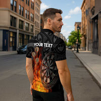 Personalised Aotearoa Darts Zipper Polo Shirt Maori Koru Flaming Dartboard - Polynesian Pride