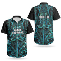 Maori Language Week Personalised Couples Matching Short Sleeve Bodycon Dress and Hawaiian Shirt Kia Mau Ki To Ukaipo Paua Shell Color LT14 - Polynesian Pride