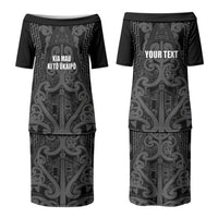 Maori Language Week Personalised Couples Matching Puletasi and Hawaiian Shirt Kia Mau Ki To Ukaipo Grey Color LT14 - Polynesian Pride