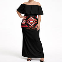 Aotearoa Atua Ruaumoko Personalised Off Shoulder Maxi Dress Maori Powerful God Taniko Motifs LT14 Women Orange - Polynesian Pride