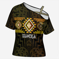 Aotearoa Atua Mahuika Personalised Cross Shoulder Shirt Maori Goddess Of Fire Taniko Motifs LT14 Female Yellow - Polynesian Pride