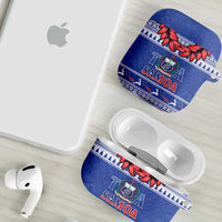 Toa Samoa Rugby Christmas AirPods Case Ula Fala Samoan Pattern Blue LT14 - Polynesian Pride