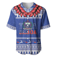 Personalised Toa Samoa Rugby Christmas Baseball Jersey Ula Fala Samoan Pattern Blue LT14 Blue - Polynesian Pride