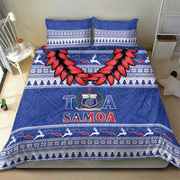 Toa Samoa Rugby Christmas Bedding Set Ula Fala Samoan Pattern Blue - Polynesian Pride