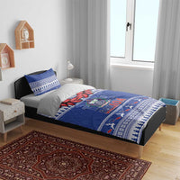 Toa Samoa Rugby Christmas Bedding Set Ula Fala Samoan Pattern Blue - Polynesian Pride