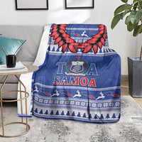 Toa Samoa Rugby Christmas Blanket Ula Fala Samoan Pattern Blue - Polynesian Pride