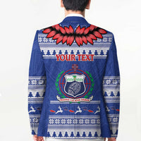 Personalised Toa Samoa Rugby Christmas Blazer Ula Fala Samoan Pattern Blue - Polynesian Pride