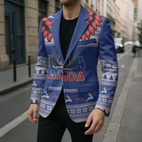 Personalised Toa Samoa Rugby Christmas Blazer Ula Fala Samoan Pattern Blue - Polynesian Pride