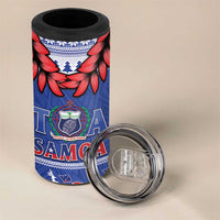 Toa Samoa Rugby Christmas 4 in 1 Can Cooler Tumbler Ula Fala Samoan Pattern Blue - Polynesian Pride
