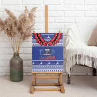 Toa Samoa Rugby Christmas Canvas Wall Art Ula Fala Samoan Pattern Blue - Polynesian Pride