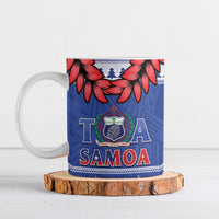 Toa Samoa Rugby Christmas Ceramic Mug Ula Fala Samoan Pattern Blue - Polynesian Pride