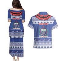 Personalised Toa Samoa Rugby Christmas Couples Matching Puletasi and Hawaiian Shirt Ula Fala Samoan Pattern Blue LT14 - Polynesian Pride