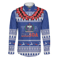 Personalised Toa Samoa Rugby Christmas Family Matching Long Sleeve Bodycon Dress and Hawaiian Shirt Ula Fala Samoan Pattern Blue - Polynesian Pride