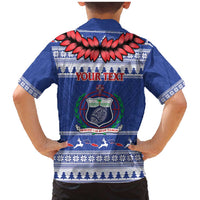 Personalised Toa Samoa Rugby Christmas Family Matching Mermaid Dress and Hawaiian Shirt Ula Fala Samoan Pattern Blue - Polynesian Pride