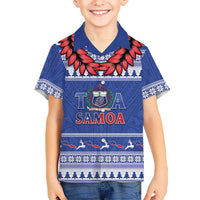 Personalised Toa Samoa Rugby Christmas Family Matching Mermaid Dress and Hawaiian Shirt Ula Fala Samoan Pattern Blue - Polynesian Pride