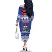 Personalised Toa Samoa Rugby Christmas Family Matching Off The Shoulder Long Sleeve Dress and Hawaiian Shirt Ula Fala Samoan Pattern Blue LT14 - Polynesian Pride