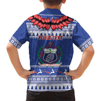 Personalised Toa Samoa Rugby Christmas Family Matching Off Shoulder Maxi Dress and Hawaiian Shirt Ula Fala Samoan Pattern Blue - Polynesian Pride