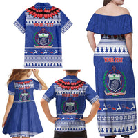 Personalised Toa Samoa Rugby Christmas Family Matching Off Shoulder Maxi Dress and Hawaiian Shirt Ula Fala Samoan Pattern Blue - Polynesian Pride