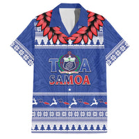 Personalised Toa Samoa Rugby Christmas Family Matching Off Shoulder Maxi Dress and Hawaiian Shirt Ula Fala Samoan Pattern Blue - Polynesian Pride