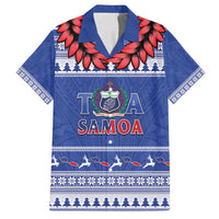 Personalised Toa Samoa Rugby Christmas Family Matching Off Shoulder Maxi Dress and Hawaiian Shirt Ula Fala Samoan Pattern Blue - Polynesian Pride