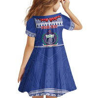 Personalised Toa Samoa Rugby Christmas Family Matching Short Sleeve Bodycon Dress and Hawaiian Shirt Ula Fala Samoan Pattern Blue - Polynesian Pride