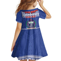 Personalised Toa Samoa Rugby Christmas Family Matching Short Sleeve Bodycon Dress and Hawaiian Shirt Ula Fala Samoan Pattern Blue - Polynesian Pride