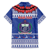 Personalised Toa Samoa Rugby Christmas Family Matching Short Sleeve Bodycon Dress and Hawaiian Shirt Ula Fala Samoan Pattern Blue - Polynesian Pride