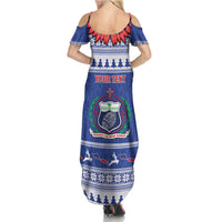 Personalised Toa Samoa Rugby Christmas Family Matching Summer Maxi Dress and Hawaiian Shirt Ula Fala Samoan Pattern Blue - Polynesian Pride