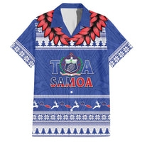 Personalised Toa Samoa Rugby Christmas Hawaiian Shirt Ula Fala Samoan Pattern Blue LT14 Blue - Polynesian Pride
