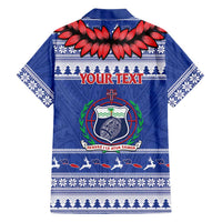 Personalised Toa Samoa Rugby Christmas Hawaiian Shirt Ula Fala Samoan Pattern Blue LT14 - Polynesian Pride