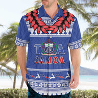 Personalised Toa Samoa Rugby Christmas Hawaiian Shirt Ula Fala Samoan Pattern Blue LT14 - Polynesian Pride