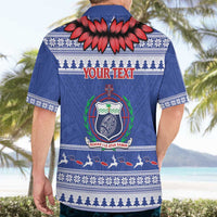 Personalised Toa Samoa Rugby Christmas Hawaiian Shirt Ula Fala Samoan Pattern Blue - Polynesian Pride