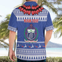 Personalised Toa Samoa Rugby Christmas Hawaiian Shirt Ula Fala Samoan Pattern Blue LT14 - Polynesian Pride