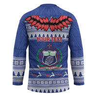 Personalised Toa Samoa Rugby Christmas Hockey Jersey Ula Fala Samoan Pattern Blue LT14 - Polynesian Pride