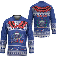 Personalised Toa Samoa Rugby Christmas Hockey Jersey Ula Fala Samoan Pattern Blue - Polynesian Pride