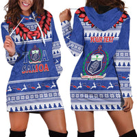 Personalised Toa Samoa Rugby Christmas Hoodie Dress Ula Fala Samoan Pattern Blue - Polynesian Pride