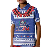 Personalised Toa Samoa Rugby Christmas Kid Polo Shirt Ula Fala Samoan Pattern Blue LT14 Kid Blue - Polynesian Pride