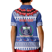 Personalised Toa Samoa Rugby Christmas Kid Polo Shirt Ula Fala Samoan Pattern Blue LT14 - Polynesian Pride
