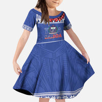 Personalised Toa Samoa Rugby Christmas Kid Short Sleeve Dress Ula Fala Samoan Pattern Blue LT14 KID Blue - Polynesian Pride