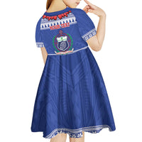 Personalised Toa Samoa Rugby Christmas Kid Short Sleeve Dress Ula Fala Samoan Pattern Blue LT14 - Polynesian Pride