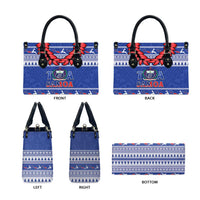 Toa Samoa Rugby Christmas Leather Bag Ula Fala Samoan Pattern Blue - Polynesian Pride