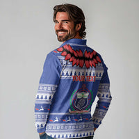 Personalised Toa Samoa Rugby Christmas Long Sleeve Polo Shirt Ula Fala Samoan Pattern Blue - Polynesian Pride