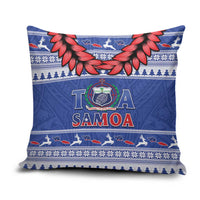 Toa Samoa Rugby Christmas Pillow Cover Ula Fala Samoan Pattern Blue - Polynesian Pride