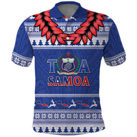 Personalised Toa Samoa Rugby Christmas Polo Shirt Ula Fala Samoan Pattern Blue LT14 Blue - Polynesian Pride