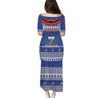 Personalised Toa Samoa Rugby Christmas Puletasi Ula Fala Samoan Pattern Blue LT14 - Polynesian Pride