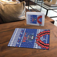 Toa Samoa Rugby Christmas Puzzle Ula Fala Samoan Pattern Blue - Polynesian Pride