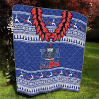 Toa Samoa Rugby Christmas Quilt Ula Fala Samoan Pattern Blue - Polynesian Pride