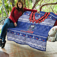 Toa Samoa Rugby Christmas Quilt Ula Fala Samoan Pattern Blue - Polynesian Pride