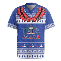 Personalised Toa Samoa Rugby Christmas Rugby Jersey Ula Fala Samoan Pattern Blue LT14 Blue - Polynesian Pride
