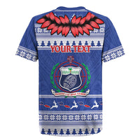 Personalised Toa Samoa Rugby Christmas Rugby Jersey Ula Fala Samoan Pattern Blue LT14 - Polynesian Pride